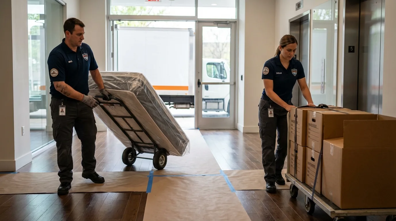 Professional apartment movers loading elevator in Vandalia, OH