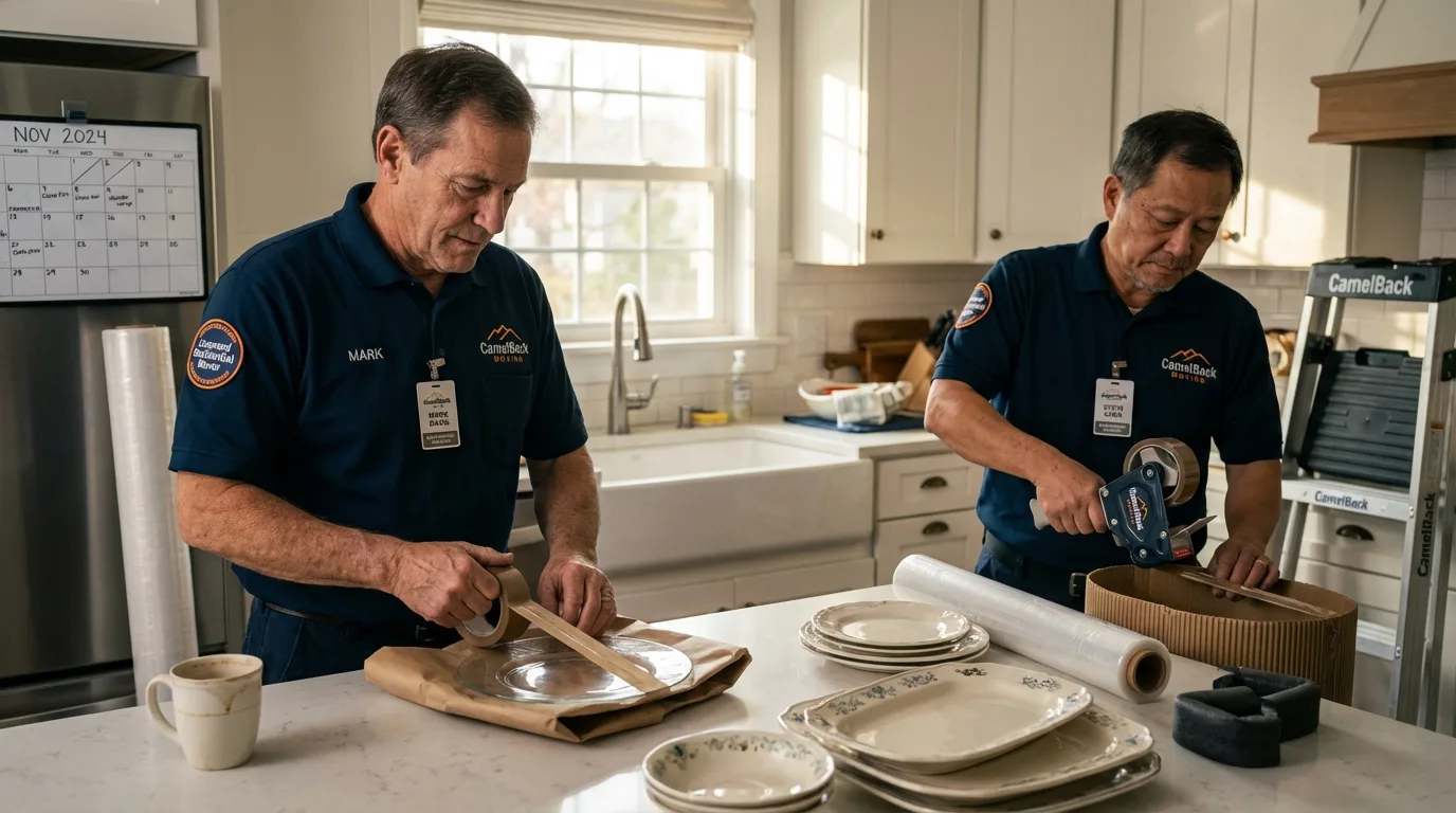Professional crew packing kitchen dishware in Vandalia, OH